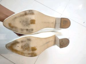 White Pointed Toe Block Heels
