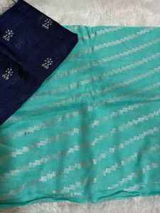 Blue Saree With Unstitched Blouse Piece