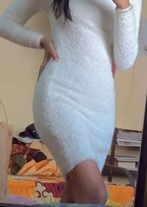 White Fuzzy Sweater Dress