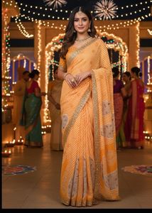Elegant Orange Striped Saree