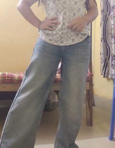 Denim Wide Leg Blue Faded Jeans