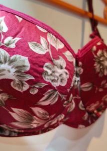 Maroon Printed Padded Bra
