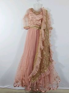 Peach Embroidery Printed Lehanga Choli (Women)