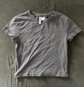 H&M GREY S BASIC COTTON CROP TOP