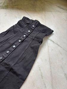 Zara Woman Denim Bustier Black Strapless Dress