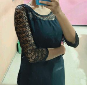 Elegant Black Kurti with Lace Sleeves