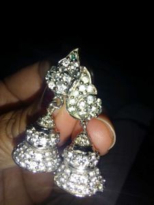 Pure silver jhumkas with zirconia