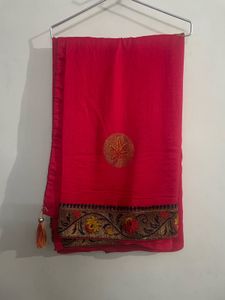 Pink Saree With Stitched Blouse.