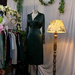 Zara Green Satin Shirt Dress