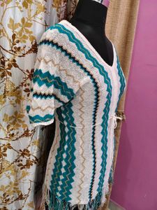 Zigzag Knit Top with Fringe