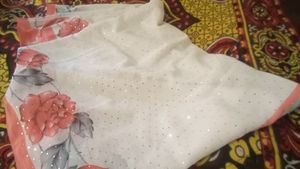 Silk Georgette  White Chamki Saree