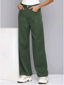 Olive Green Wide Leg Jeans