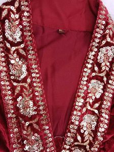 Red Velvet Embroidered Salwar Suit