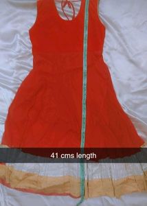 Coral Flared Sleeveless Party Wear