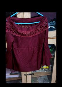 Office Shoulder Maroon Top