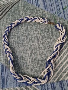 Blue & White Braided Beaded Necklace