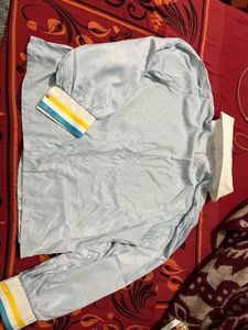 Shein Blue Striped Collar Blouse