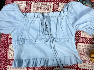 Cute Blue Puff Sleeve Top
