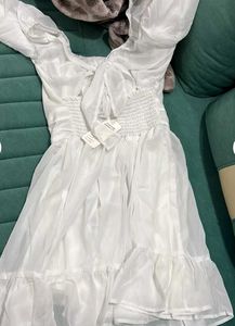 White Sheer Off-Shoulder Dress