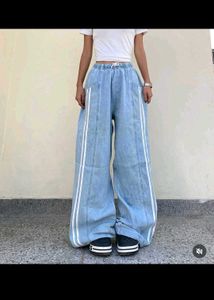 Baggy Side-Striped Denim Jeans.