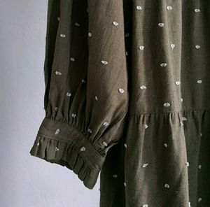 Zara Olive Green Tiered Tie Neck Dress