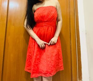 Coral Strapless Mini Dress