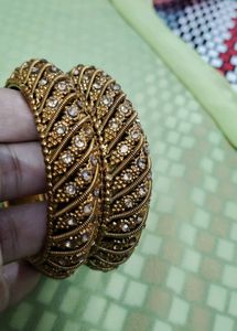 2 Golden Jumkas And Bangles New