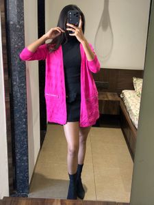 Bright Pink Open Front Cardigan