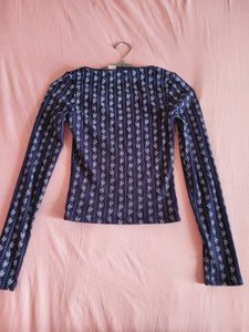 H&amp;M Lace Detail Floral Long Sleeve Ribbed Top/ S
