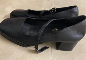 Black Vintage Leather Strap Heels
