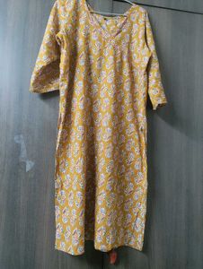 Mustard Cotton Kurta Pant Set
