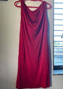 Elegant Red Draped Neck Sleeveless Dress