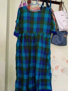 Blue &amp; Green Plaid Midi Dress