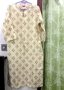 Cream Embroidery Straight Kurta