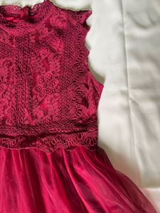 Burgundy Lace &amp; Tulle Party Dress