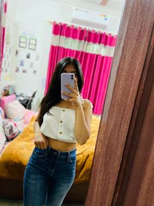 H&M White Knot Crop Top