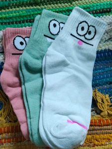 Cute Cartoon Face Socks - 3 Pairs