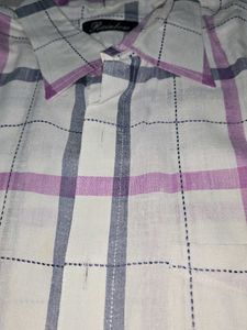 Purple and Blue Checkered White Shirt