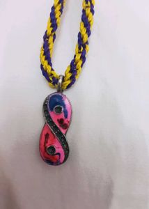 Pink Infinity Necklace With Yellow ,Violet Braid