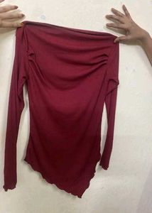 Burgundy One-Shoulder Long Sleeve Top