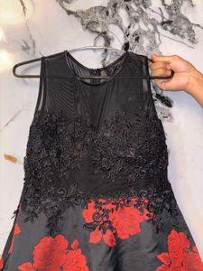 a beautiful black And Red Dress With Rose Print