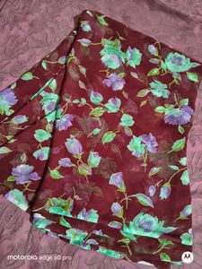 Daily Wear Georgette Floral Maroon Saree Low Price