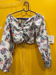 Floral Print Long Sleeve Crop Top
