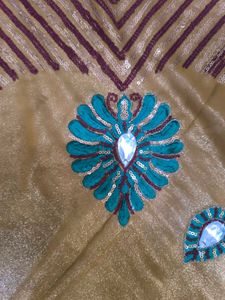Elegant Gold gliter Saree with stones