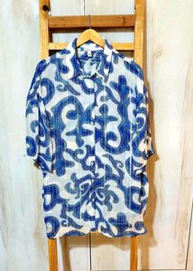 Patterned Blue Designer Shirt Size-50- Free size
