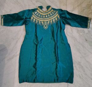 Teal Real Mirror Work Kurta