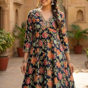 Floral silk Print Ethnic long gown set