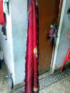 Maroon &amp; Gold Embroidered Saree