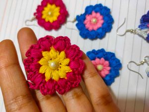 Crochet Flower Ring & Earrings