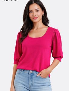 Stylish Pink Top with Puff Sleeves